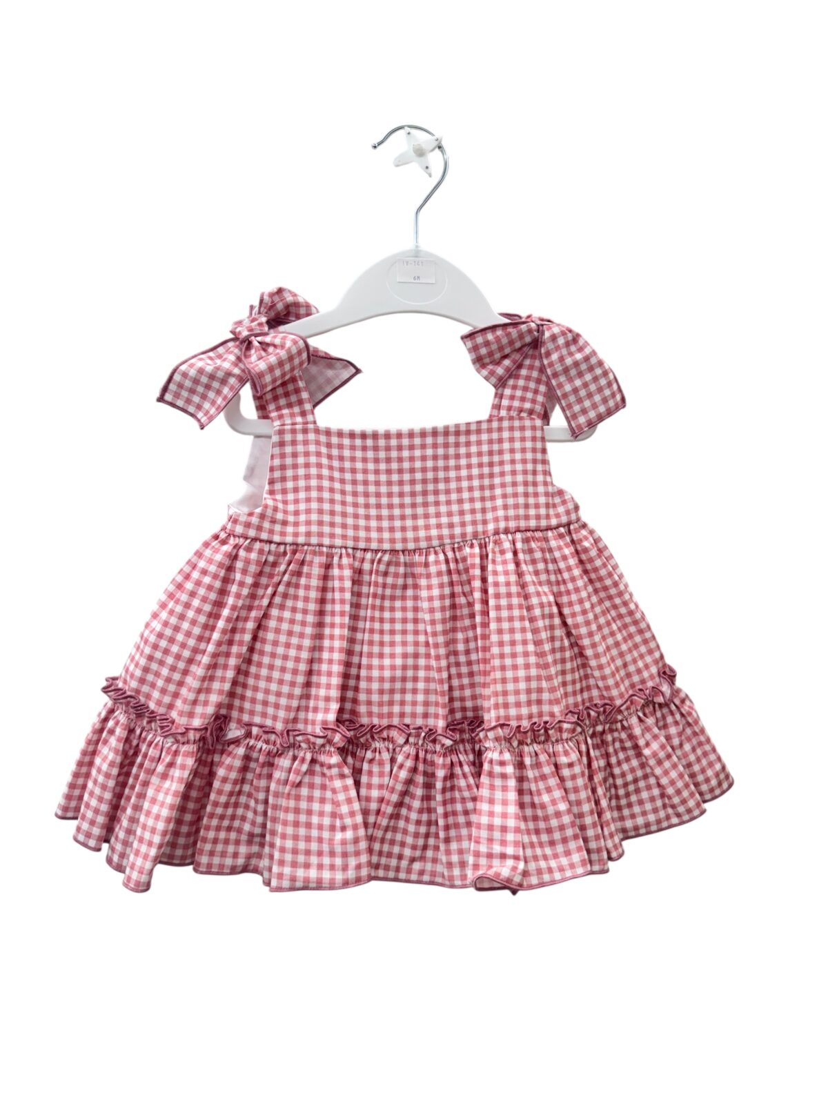 VESTIDO CON BRAGA ROSA EMPOLVADO CUADRO PEQUEÑO(6 A 36MESES)