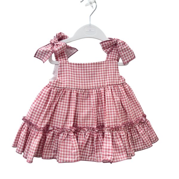 VESTIDO CON BRAGA ROSA EMPOLVADO CUADRO PEQUEÑO(6 A 36MESES)