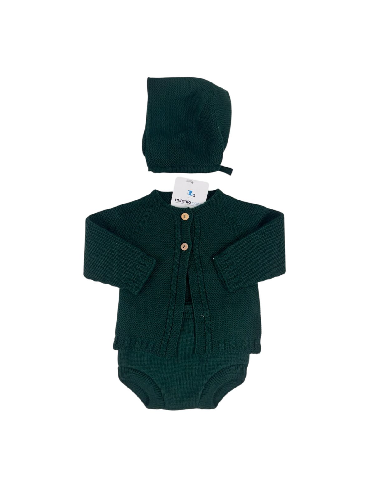 CONJUNTO UNISEX PERLA VERDE BOTELLA (3 A 36MESES)